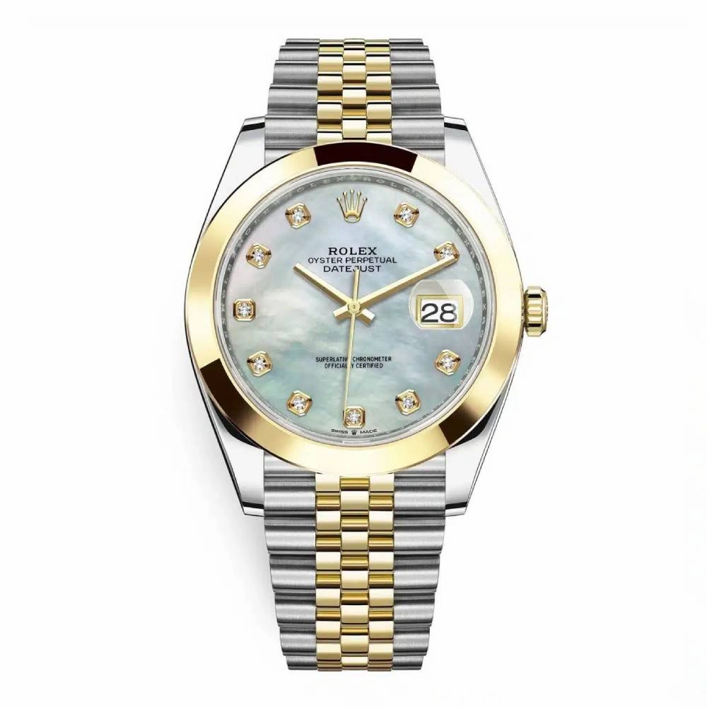Rolex Datejust 41mm - Ref: 126303-0018 - White Mother of Pearl Diamond Dial, Two Tone Stainless Steel & 18K Yellow Gold Jubilee Bracelet Men's Watch