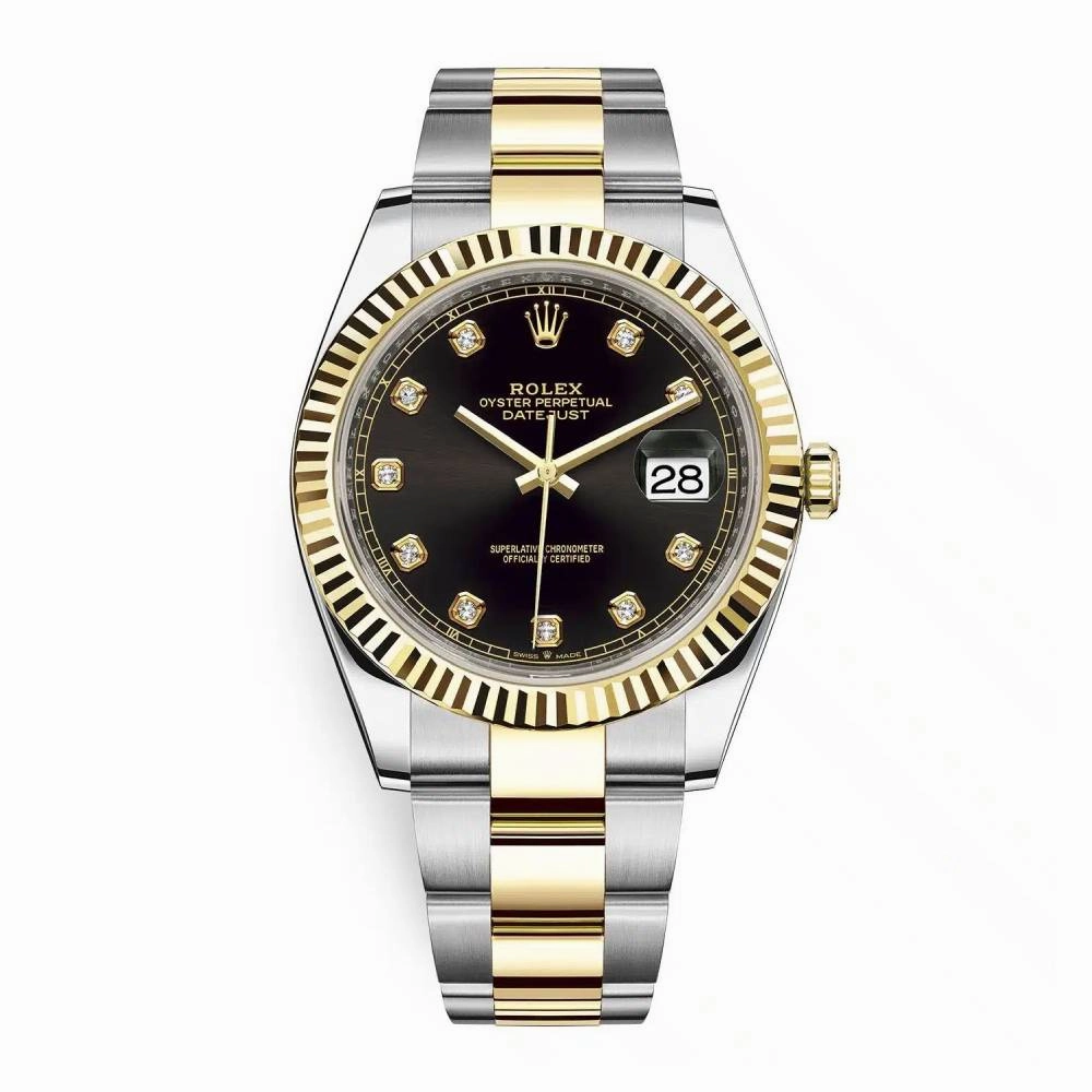 Rolex Datejust 41mm - Ref: 126333-0005 - Black Diamond Dial, Two Tone Stainless Steel & 18K Yellow Gold Oyster Bracelet Men's Watch