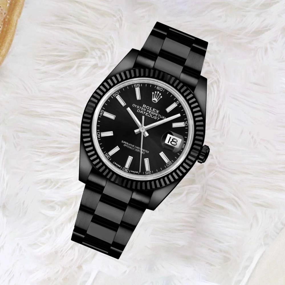 Rolex Datejust 41mm - Ref: 126334-0017 (PVD) - Black Stick Dial, Black PVD Stainless Steel Oyster Bracelet Men's Watch