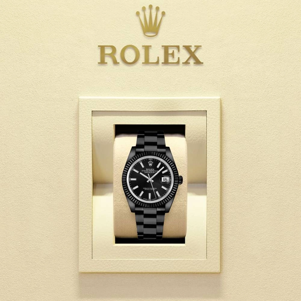 Rolex Datejust 41mm - Ref: 126334-0017 (PVD) - Black Stick Dial, Black PVD Stainless Steel Oyster Bracelet Men's Watch
