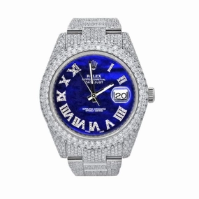 Rolex Datejust 41mm Custom Iced Out - Ref: 116300 - Blue Imperial Mother of Pearl Diamond Dial & Diamond Bezel, Stainless Steel Oyster Men's Watch