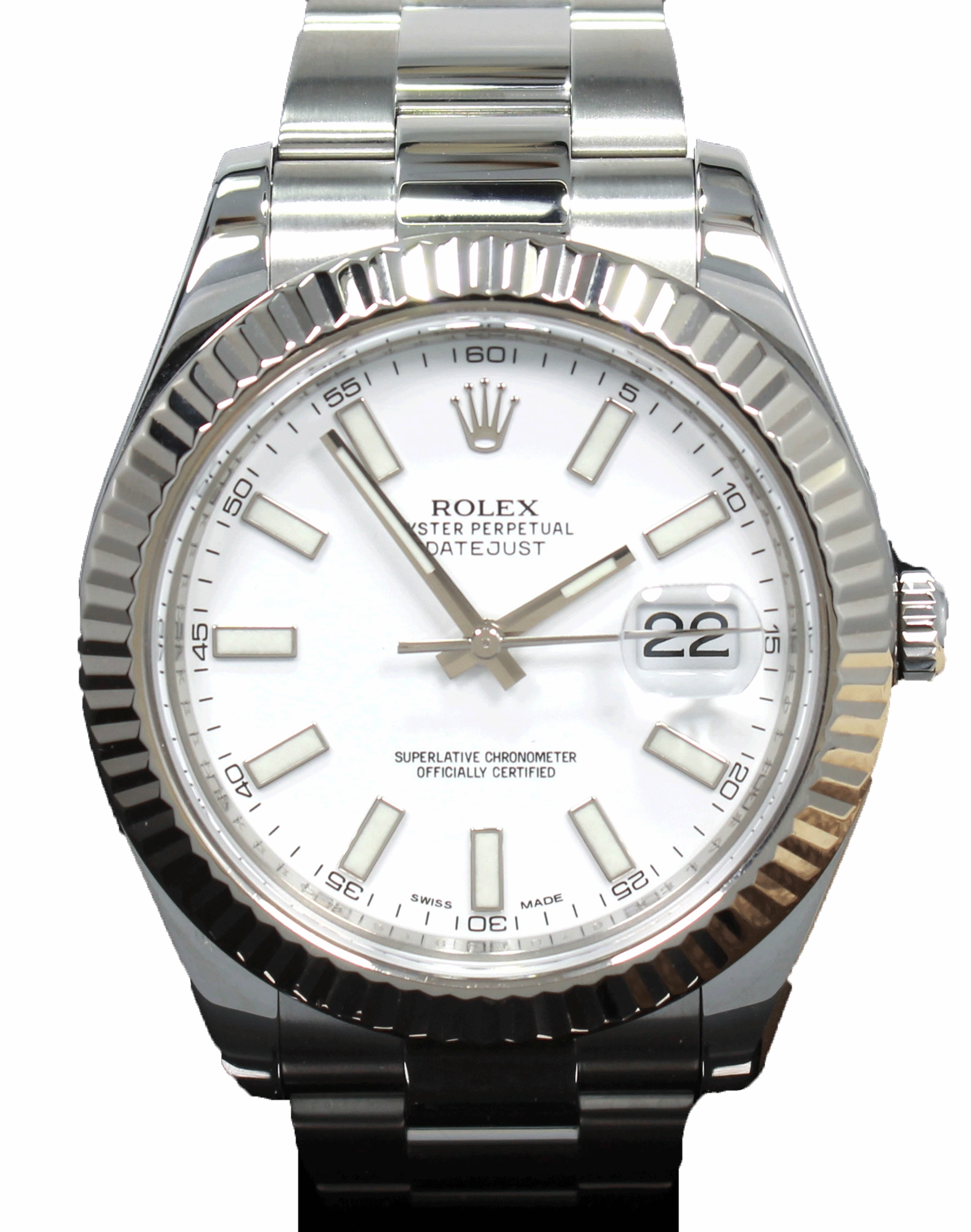Rolex Datejust II 116334 41mm White Dial 18K White Gold Fluted Bezel Watch MINT