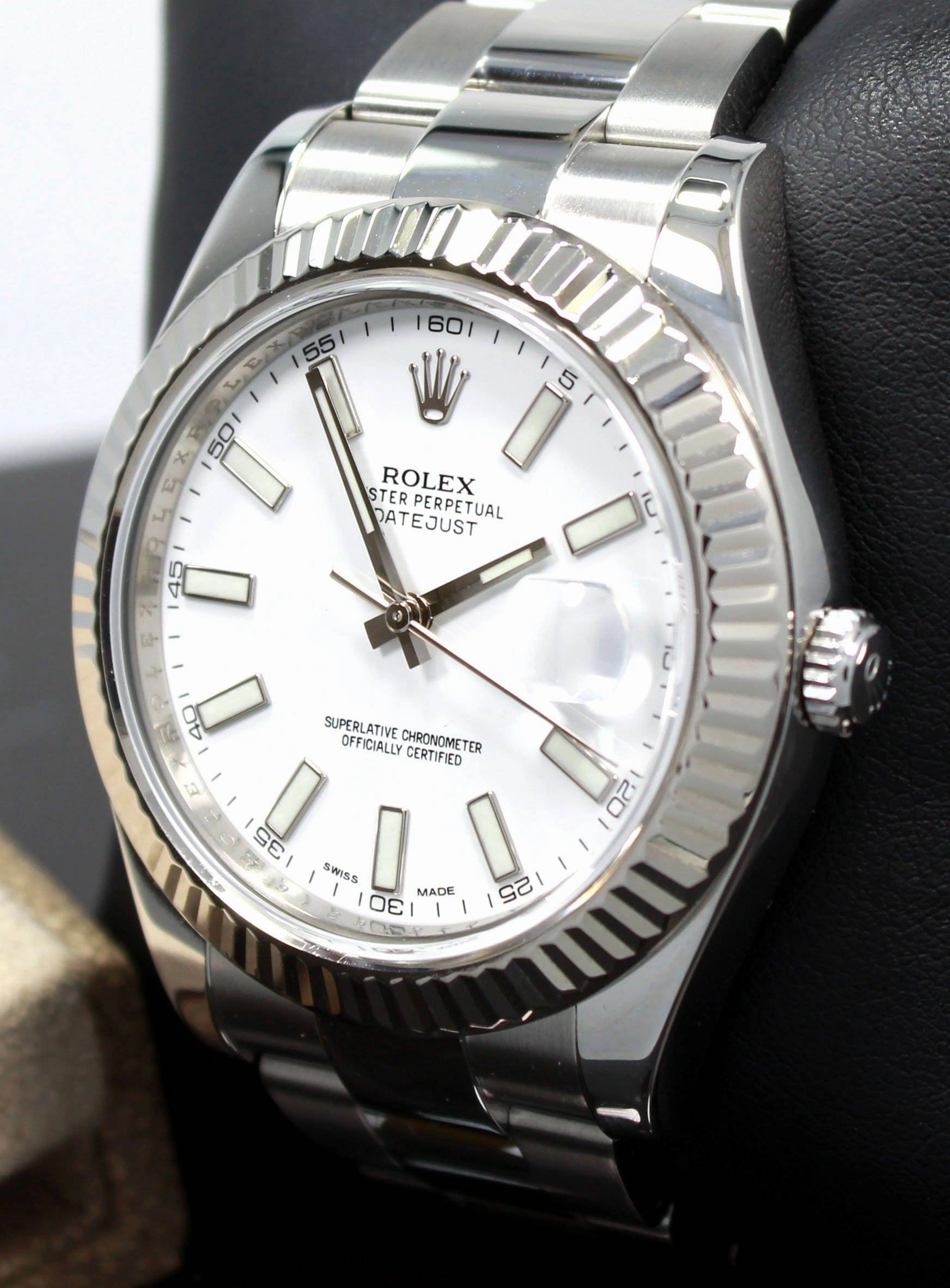 Rolex Datejust II 116334 41mm White Dial 18K White Gold Fluted Bezel Watch MINT