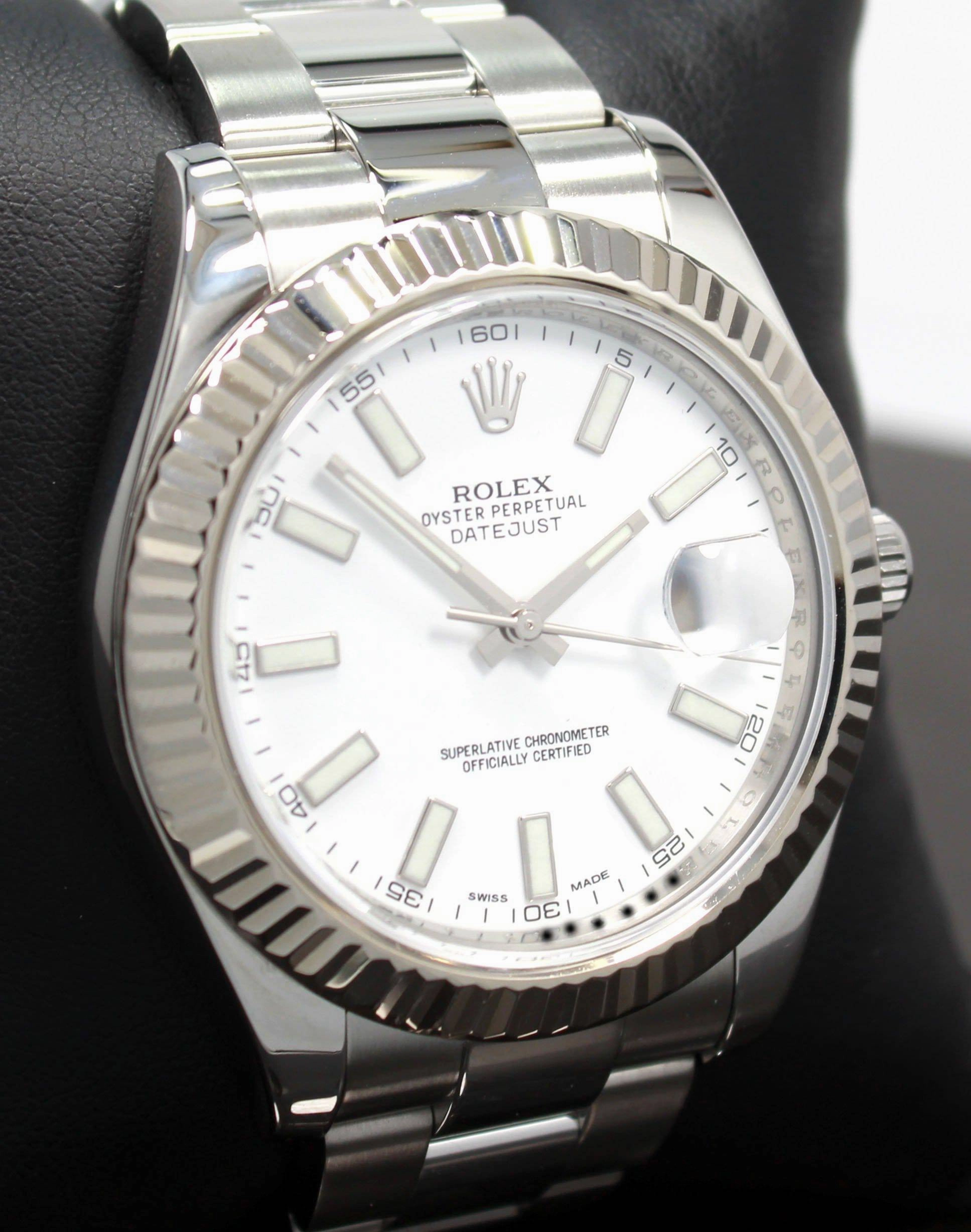 Rolex Datejust II 116334 41mm White Dial 18K White Gold Fluted Bezel Watch MINT