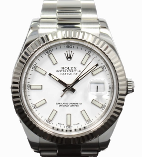 Rolex Datejust II 116334 41mm White Dial 18K White Gold Fluted Bezel Watch PAPERS MINT