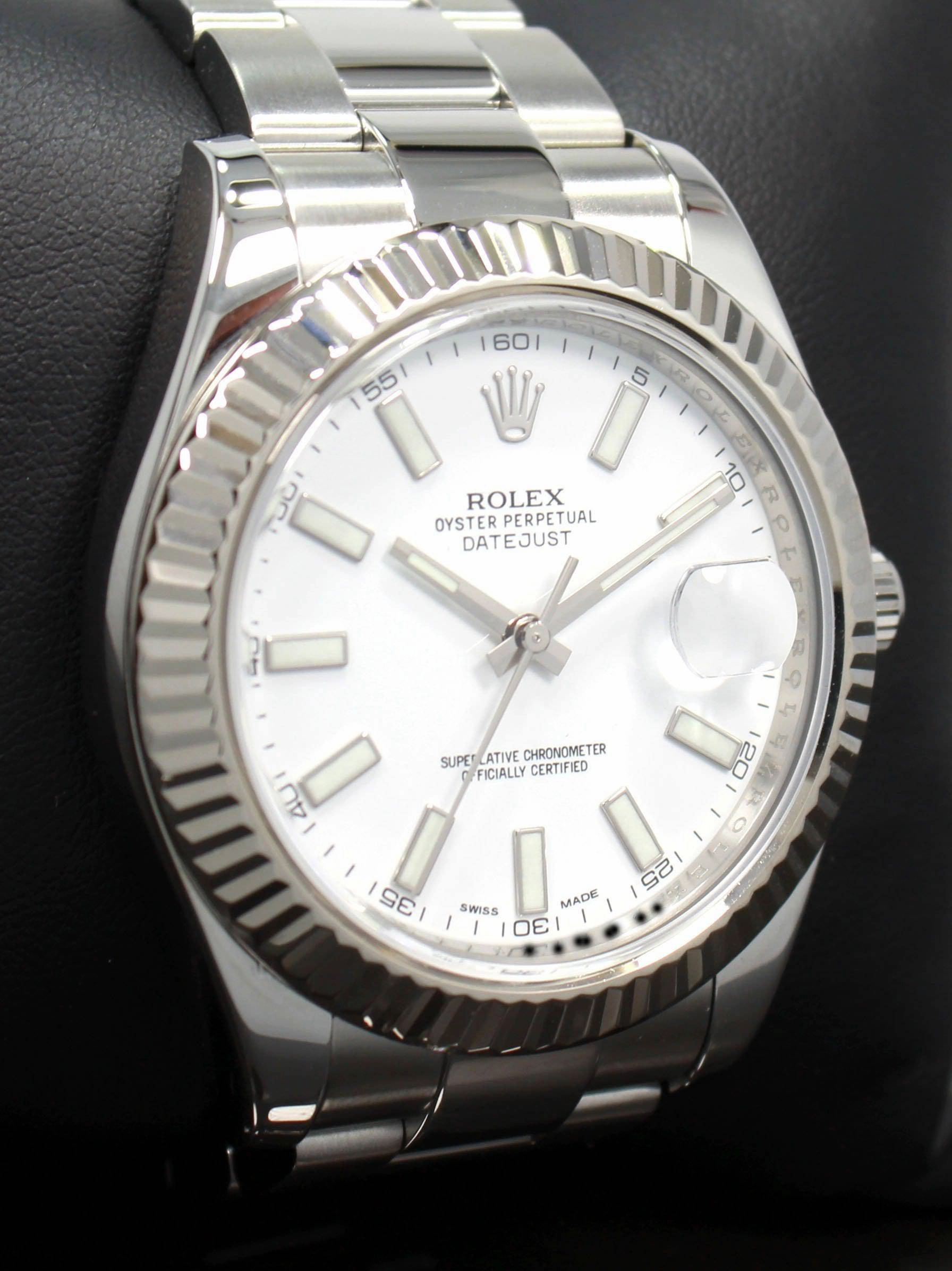 Rolex Datejust II 116334 41mm White Dial 18K White Gold Fluted Bezel Watch PAPERS MINT