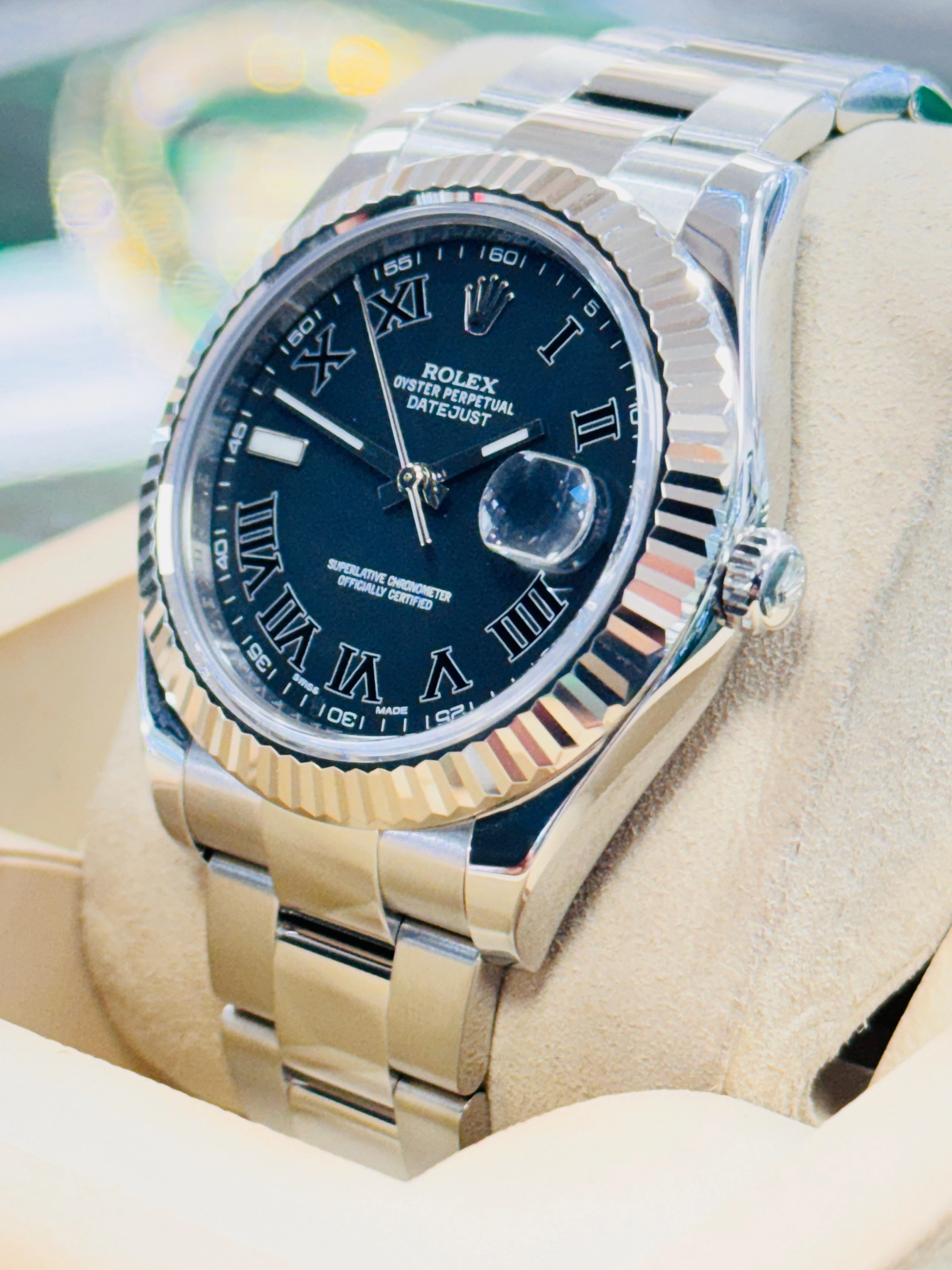 Rolex Datejust II 41 116334 Fluted Bezel  Charcoal Roman Dial Oyster Bracelet MINT