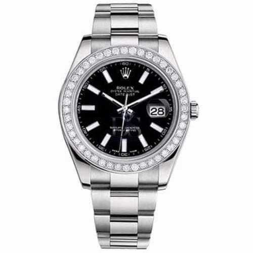 Rolex Datejust II 41mm - Ref: 116300 bkdb - Black Dial & Diamond Bezel, Stainless Steel Oyster Bracelet Men's Watch