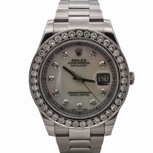 Rolex Datejust II 41mm - Ref: 116334 - White Mother of Pearl Dial & Diamond Bezel, Stainless Steel Oyster Bracelet Men's Watch