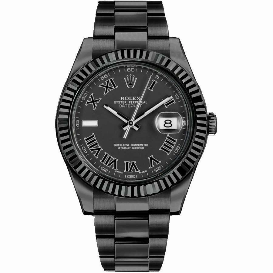 Rolex Datejust II 41mm - Ref: 116334RBLAO (PVD) - Black Roman Dial, PVD Stainless Steel Oyster Bracelet Men's Watch