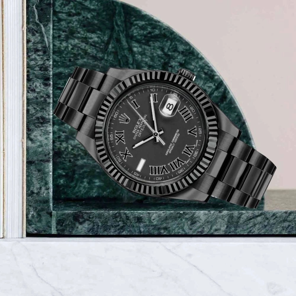 Rolex Datejust II 41mm - Ref: 116334RBLAO (PVD) - Black Roman Dial, PVD Stainless Steel Oyster Bracelet Men's Watch