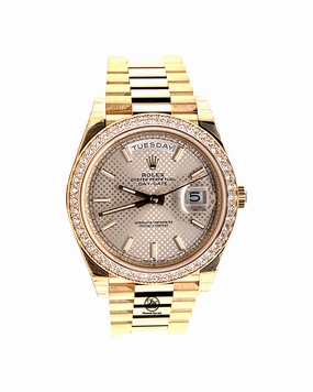 Rolex Day-Date 228348RBR President 18k Yellow Gold Diamond Bezel Silver Motif Dial
