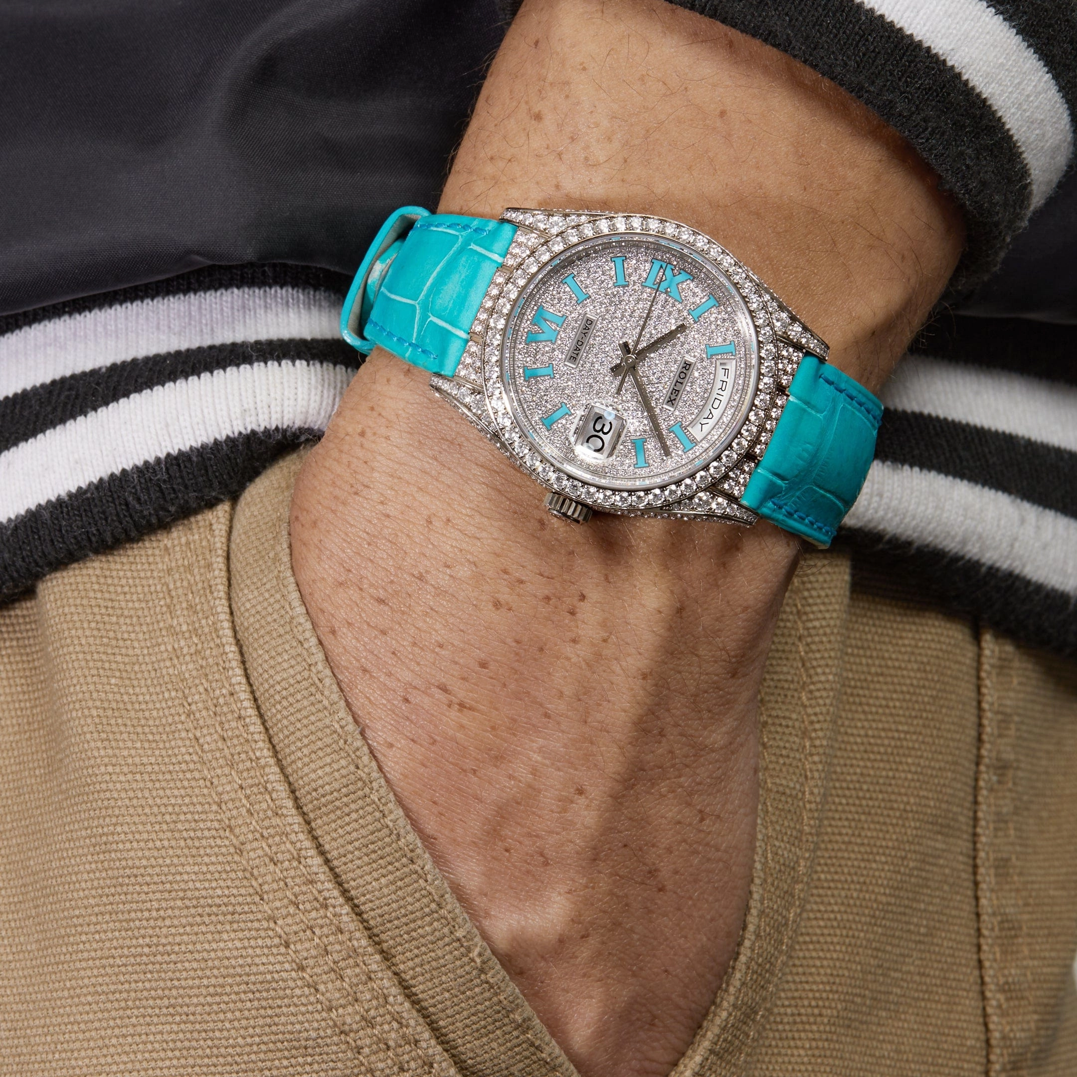 Rolex Day-Date 36 128159RBR White Gold Diamond Roman Dial (2021)