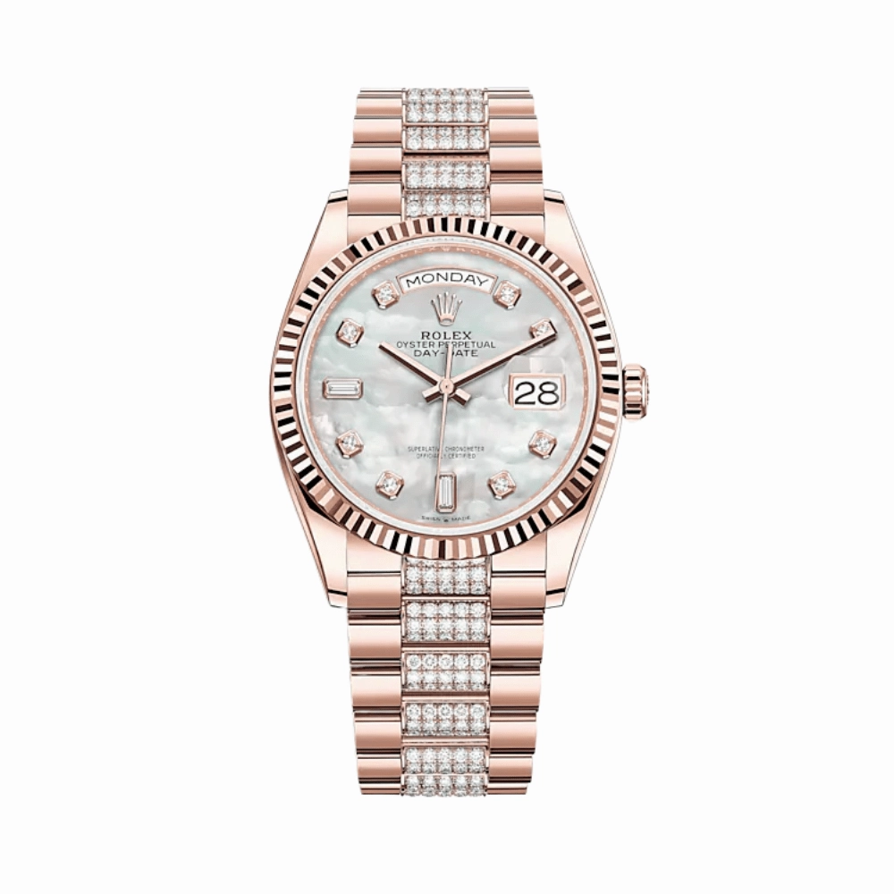 Rolex Day-Date 36 128235 Rose Gold Mother of Pearl Diamond Set
