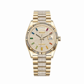 Rolex Day-Date 36 128238 Yellow Gold Diamond-Paved Rainbow Dial