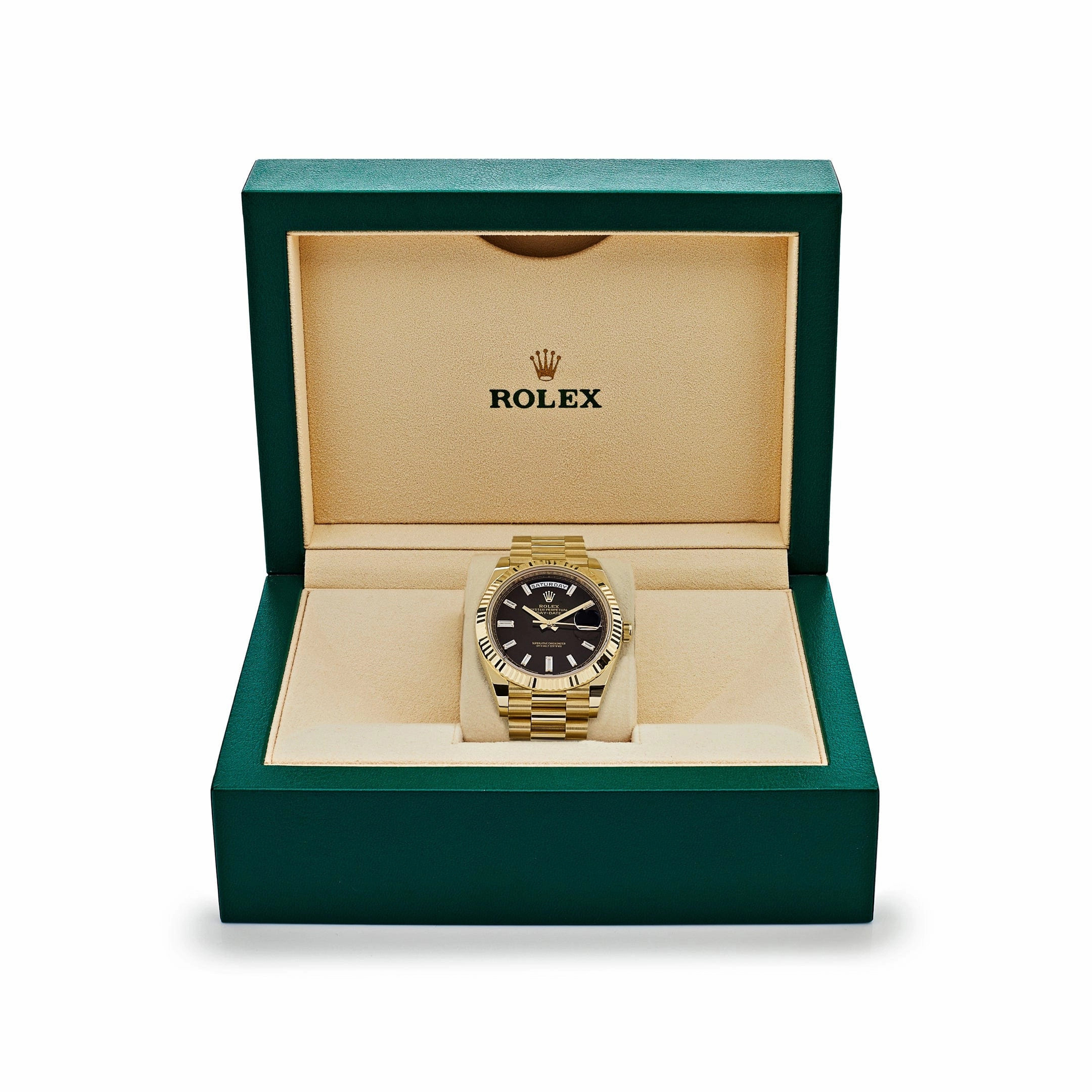 Rolex Day-Date 40 228238 Yellow Gold Black Baguette Diamond Dial (2022)