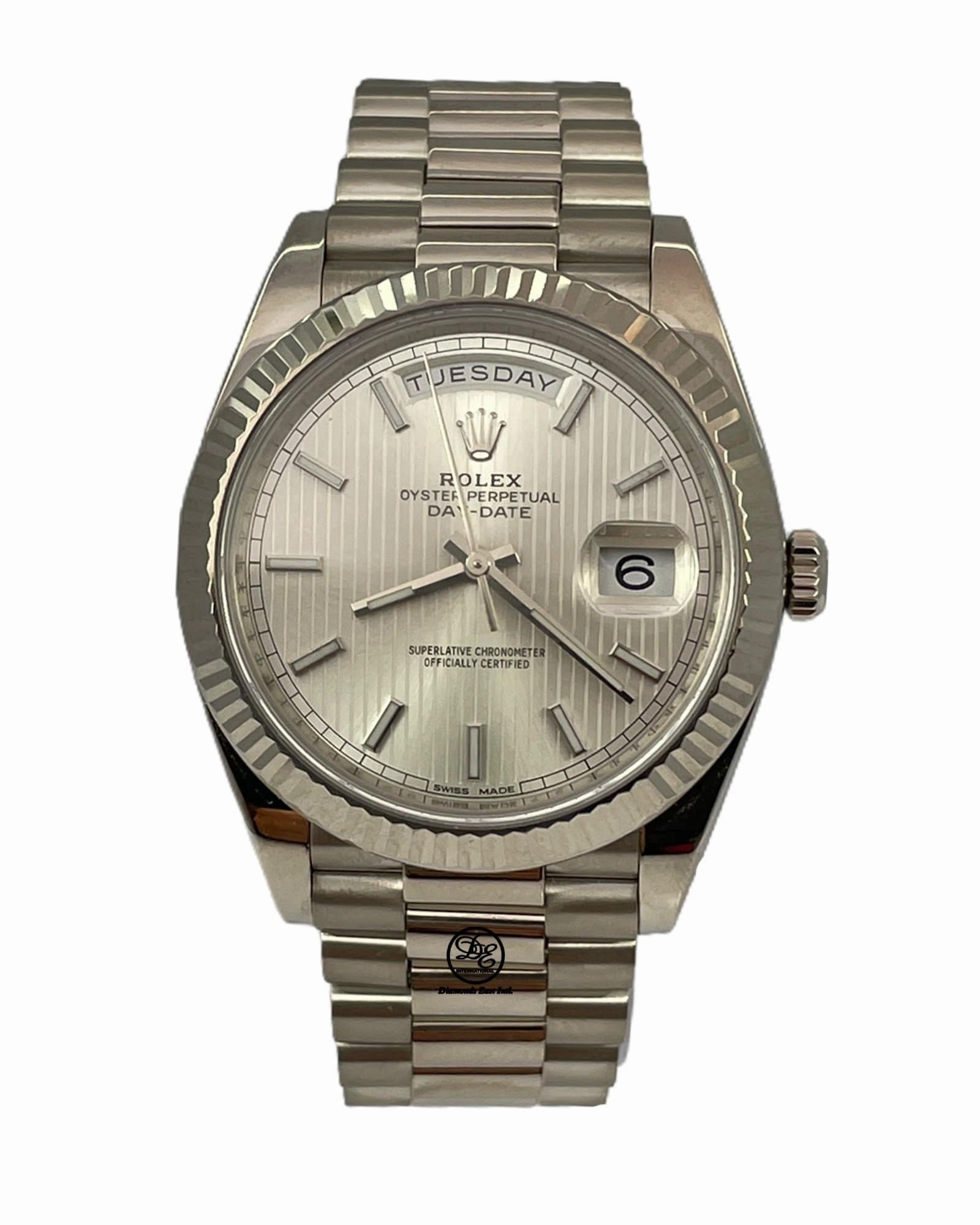 Rolex Day-Date 40 228239 Silver Tuxedo Pre-Owned Box and Papers