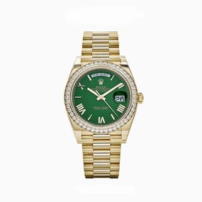Rolex Day-Date 40 228348RBR Yellow Gold Green Roman Numeral Dial Diamond Bezel (2024)