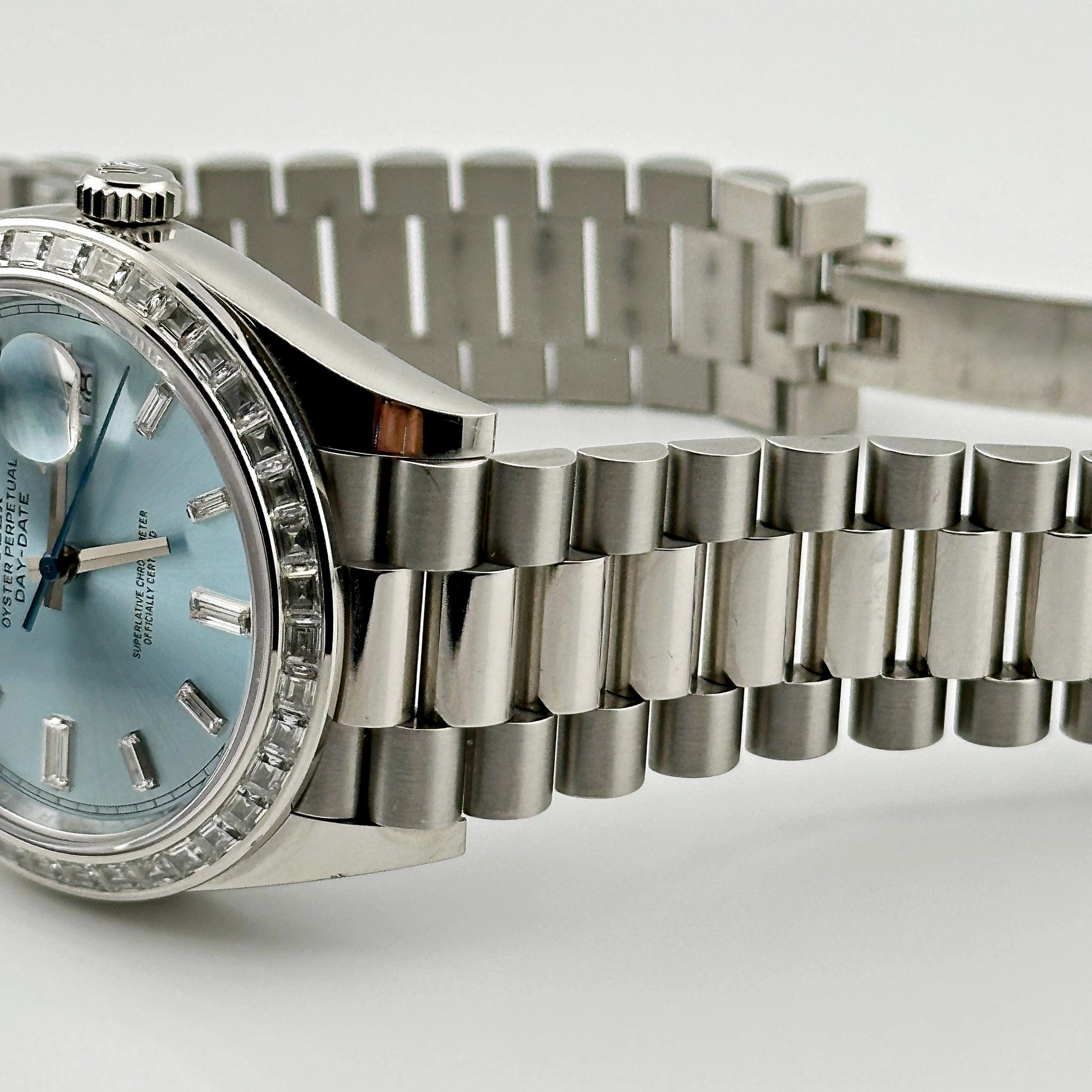 Rolex Day-Date 40 228396TBR Platinum Diamond Bezel Ice Blue Diamond Dial (2023)