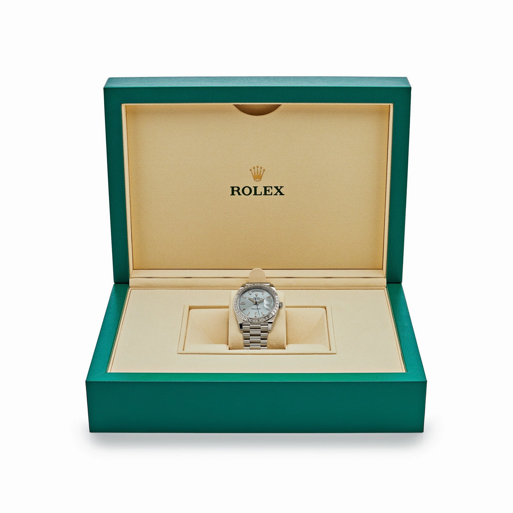 Rolex Day-Date 40 228396TBR Platinum Diamond Bezel Ice Blue Diamond Dial (2023)