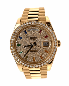 Rolex Day-Date 40mm 228238 Custom Sapphire Rainbow Diamond Dial and Diamond Bezel