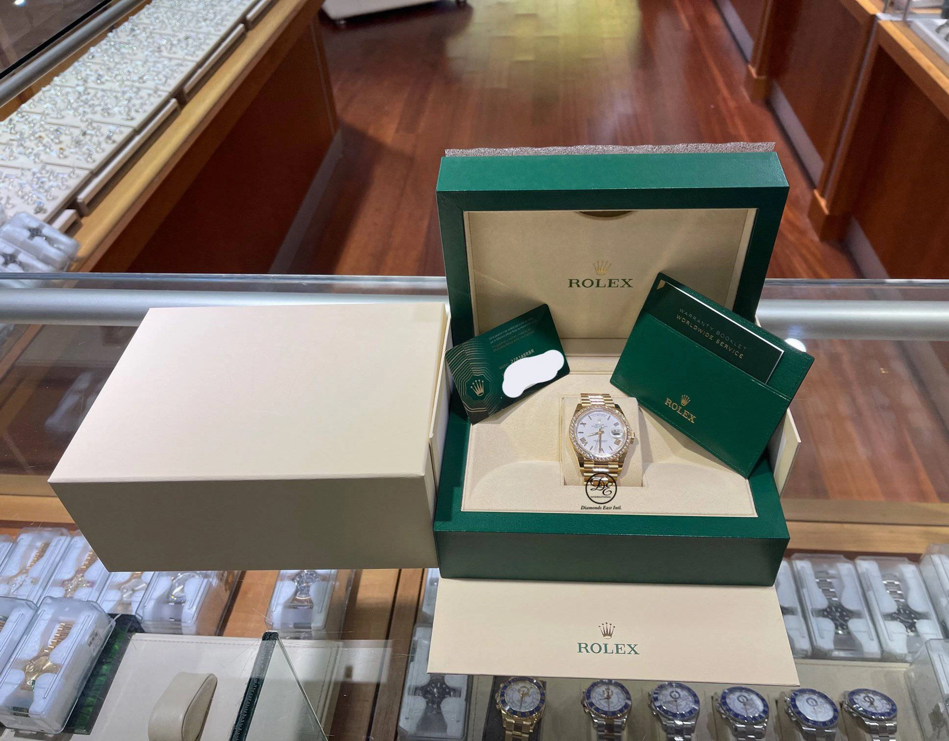 Rolex Day-Date 40mm 228348 RBR Factory Diamond Bezel White Roman Dial UNWORN