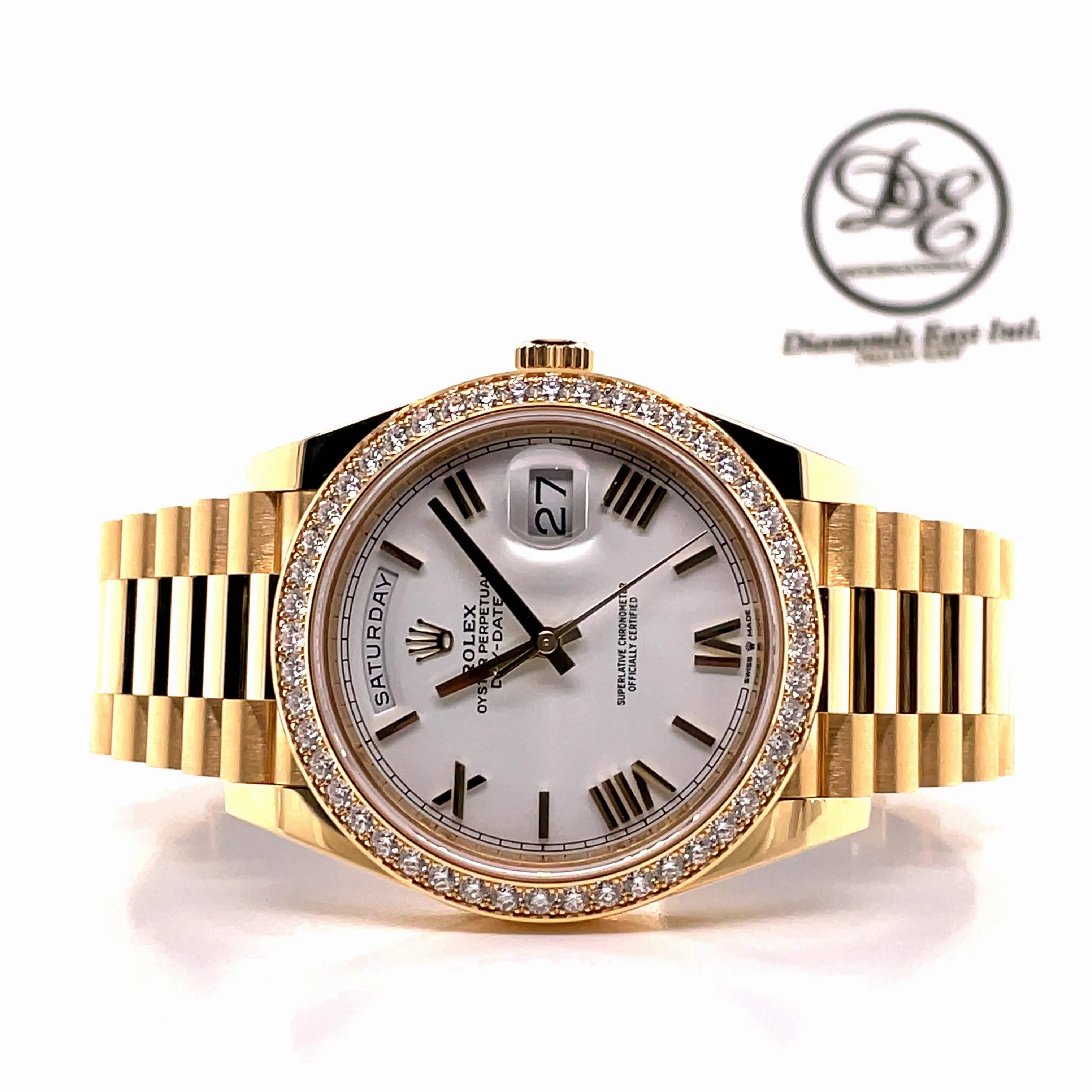 Rolex Day-Date 40mm 228348 RBR Factory Diamond Bezel White Roman Dial UNWORN