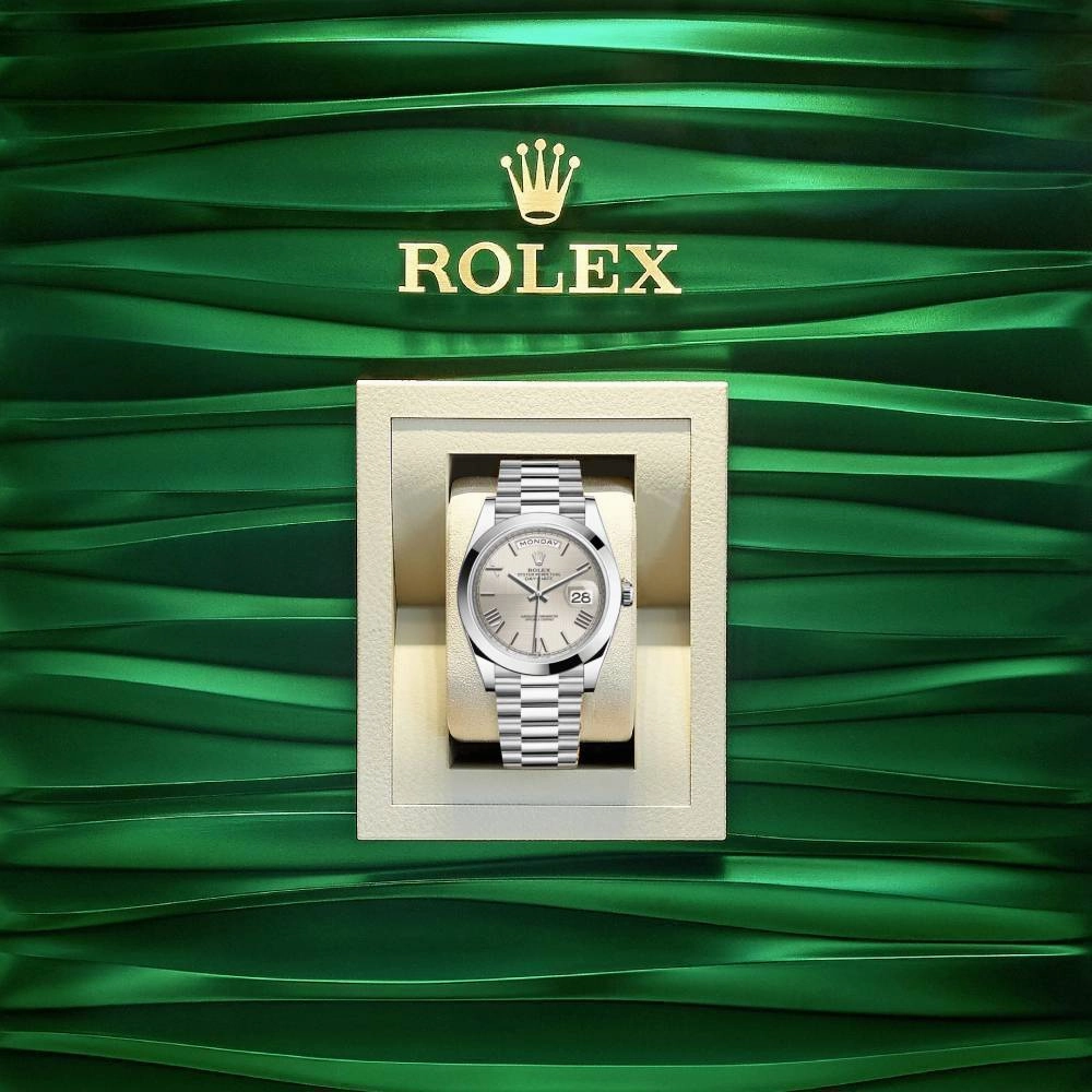 Rolex Day Date 40mm - Ref: 228206-0014 - Silver Quadrant Motif Roman Dial, Platinum President Bracelet Men's Watch
