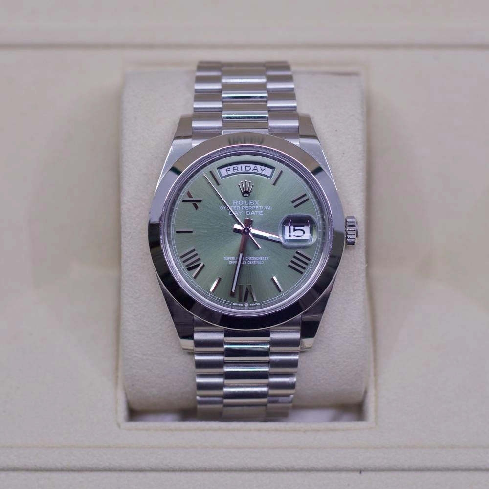 Rolex Day Date 40mm - Ref: 228206-0027 - Olive Green Roman Dial, Platinum President Bracelet Men's Watch