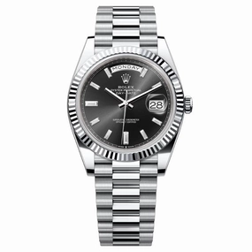 Rolex Day Date 40mm - Ref: 228236-0004 -  Black Diamond Dial & Fluted Bezel, Platinum President Bracelet Men's Watch