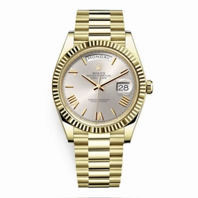 Rolex Day Date 40mm - Ref: 228238-0002 - Silver Roman Dial & Fluted Bezel, 18K Yellow Gold President Bracelet Men's Watch
