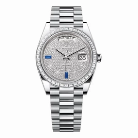 Rolex Day Date 40mm - Ref: 228396tbr-0021 - Pave Diamond / Sapphire Dial & Diamond Bezel, Platinum President Bracelet Men's Watch