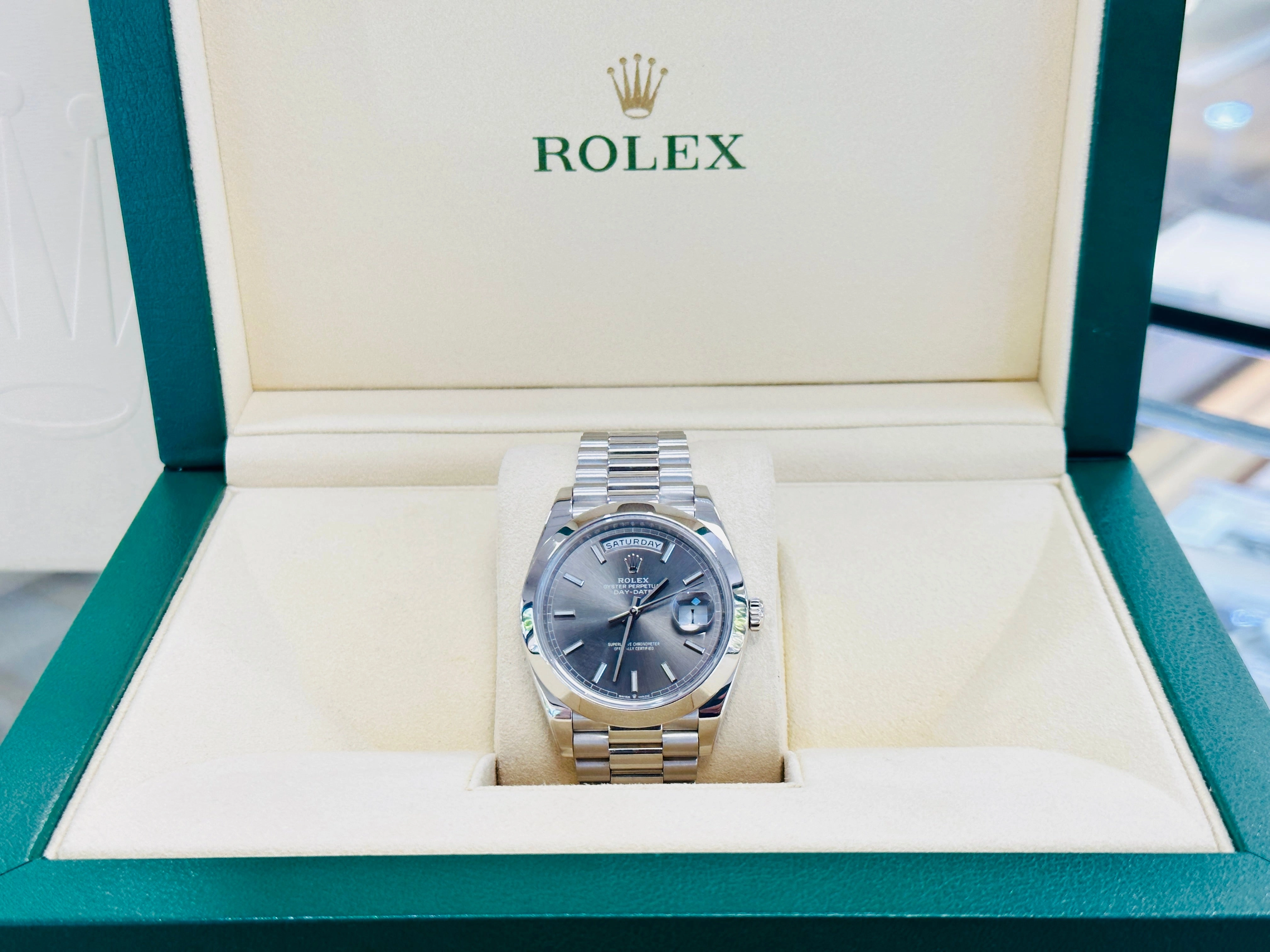 Rolex Day-Date 40mm Platinum 228206 Grey PreOwned