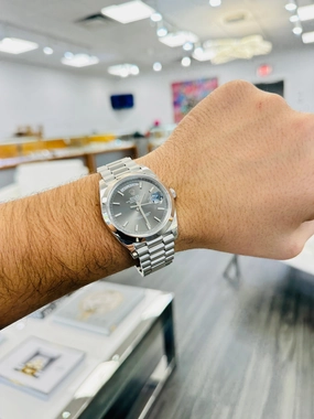 Rolex Day-Date 40mm Platinum 228206 Grey PreOwned
