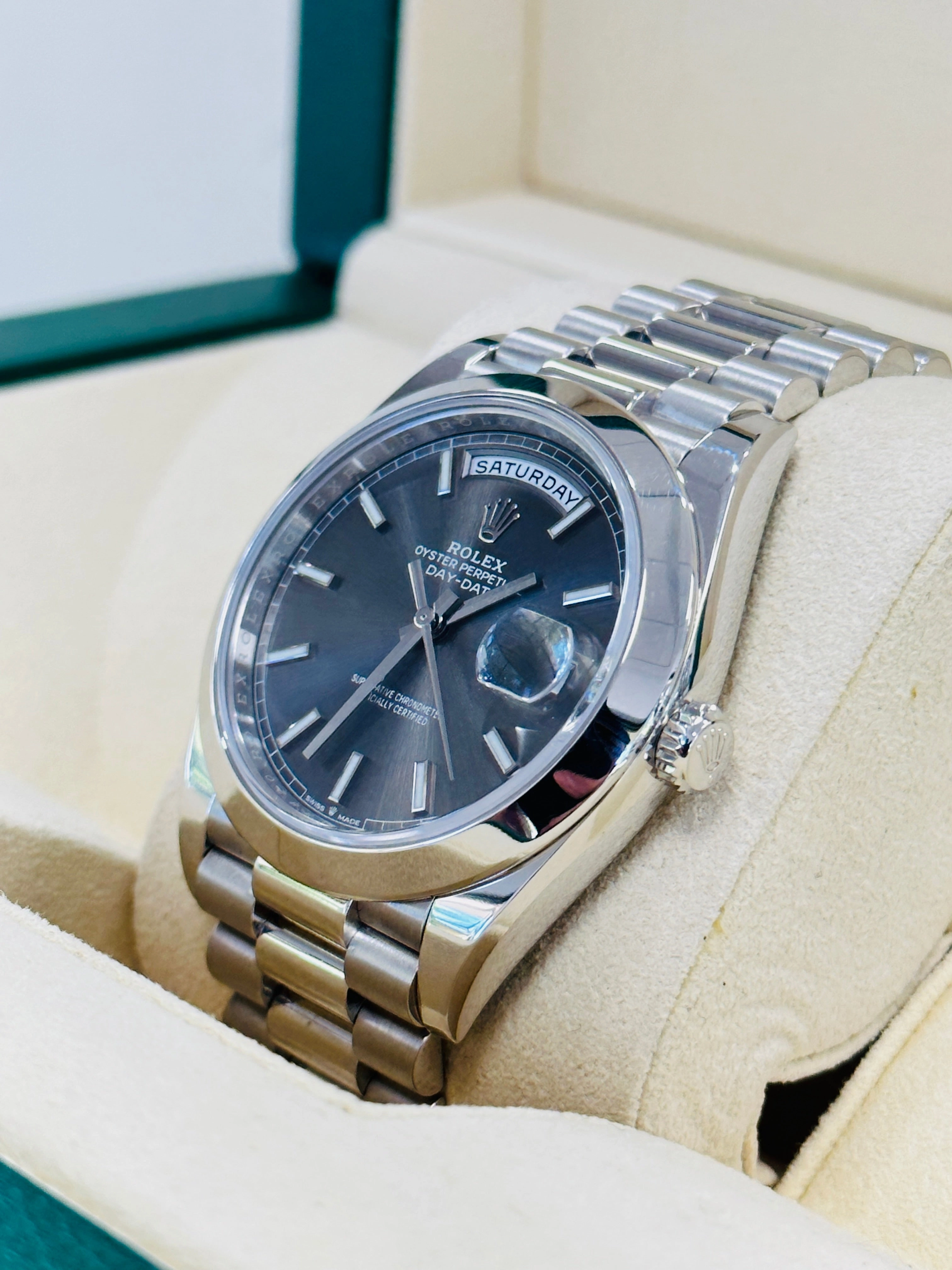 Rolex Day-Date 40mm Platinum 228206 Grey PreOwned