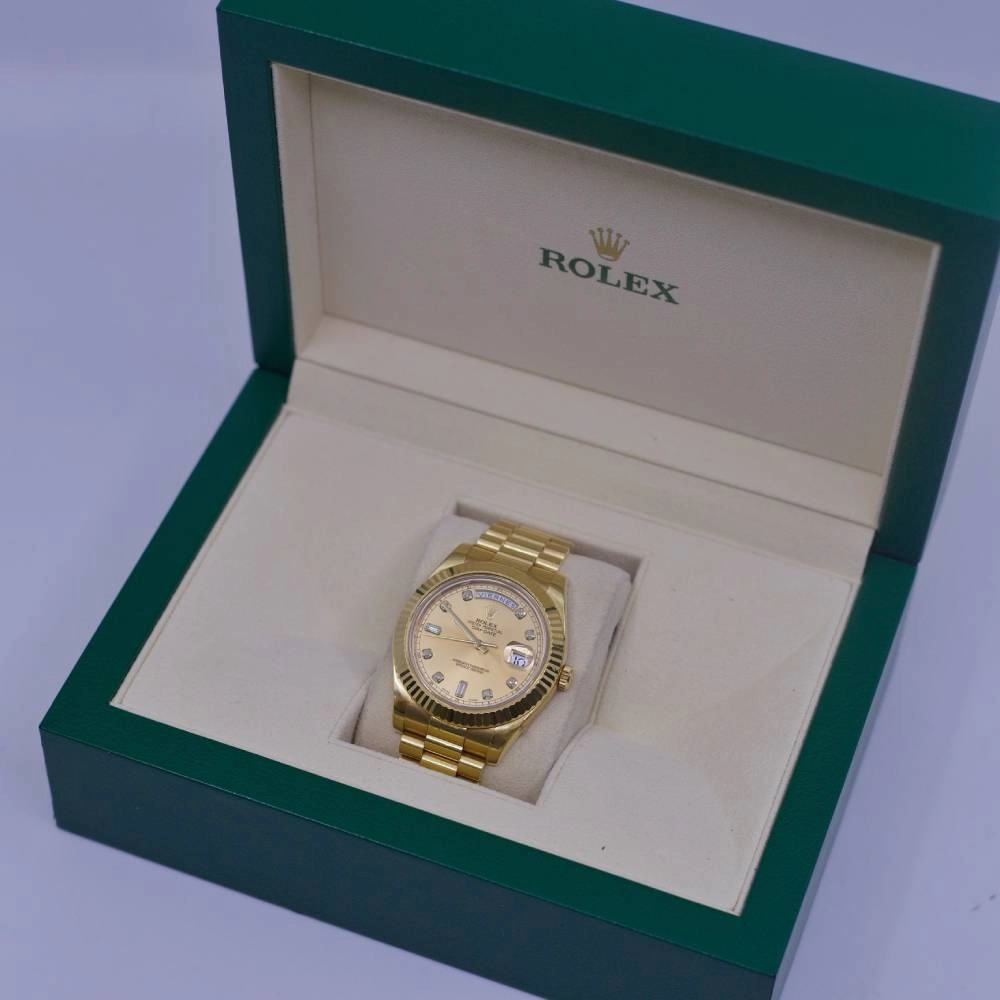 Rolex Day Date 41mm - Ref: 218238 - Champagne Diamond Dial & Fluted Bezel, 18K Yellow Gold President Bracelet Men's Watch