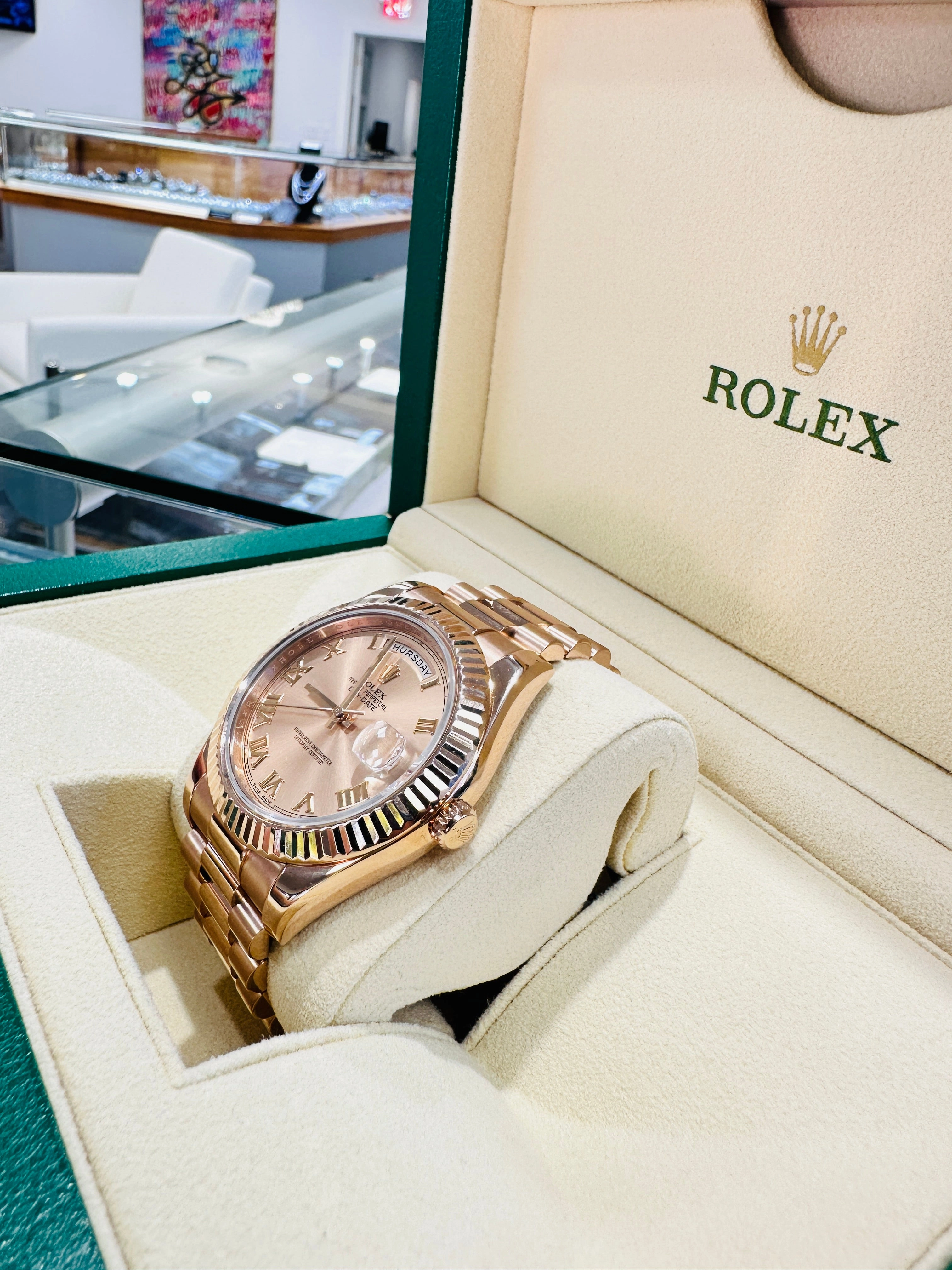 Rolex Day-Date II 218235 41 EverRose Rose Roman PreOwned