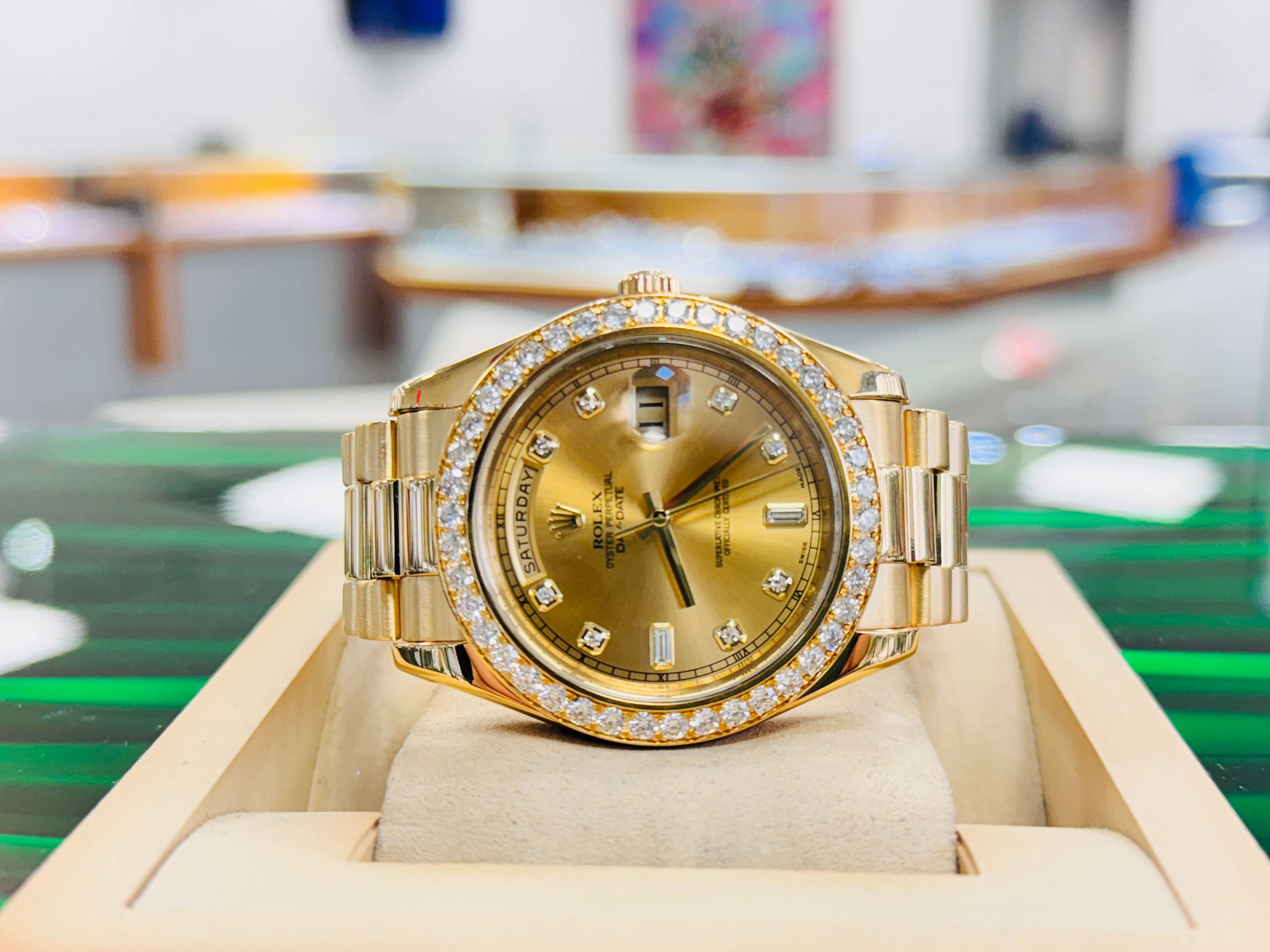 Rolex Day-Date II 218348 CHDP 41MM Factory Champagne Diamond Dial  Factory Diamond Bezel MINT