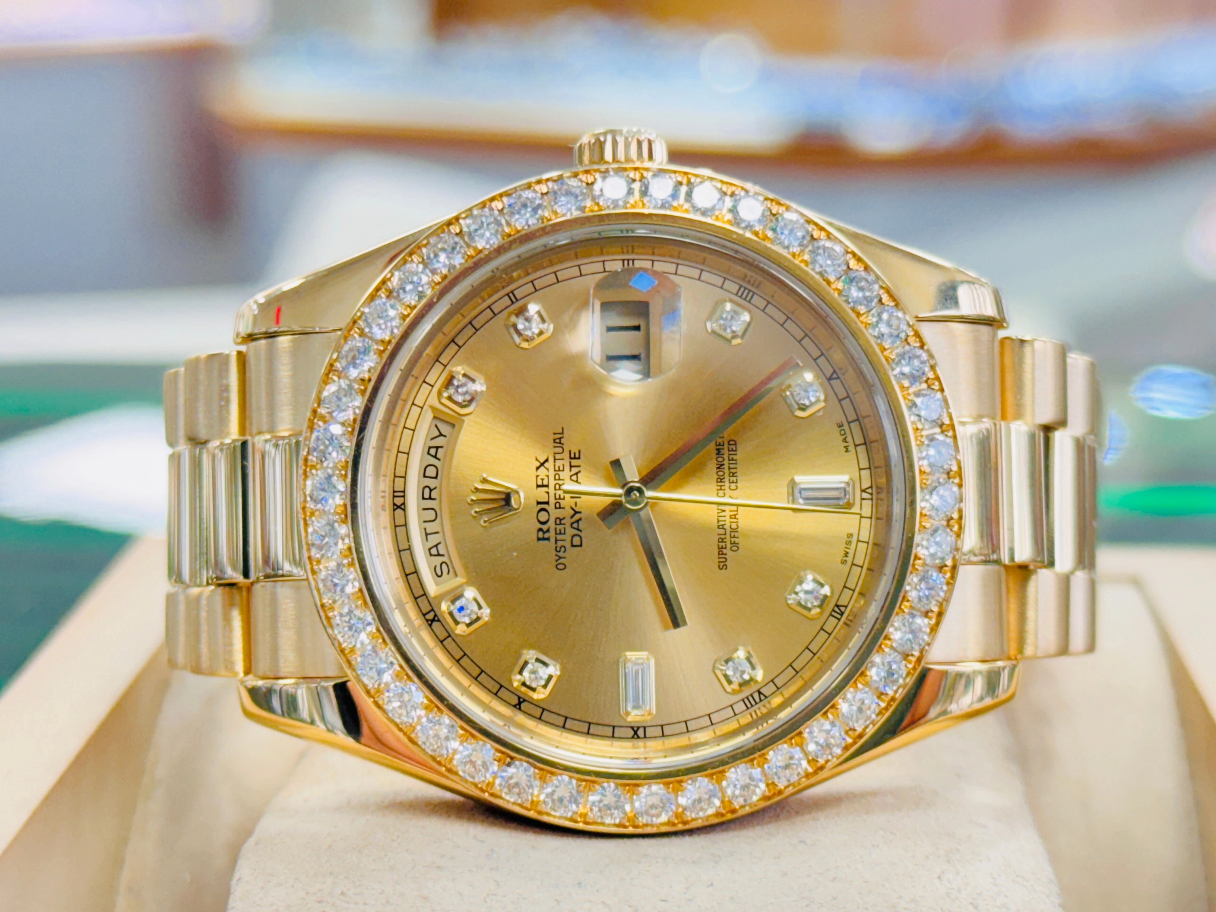 Rolex Day-Date II 218348 CHDP 41MM Factory Champagne Diamond Dial  Factory Diamond Bezel MINT