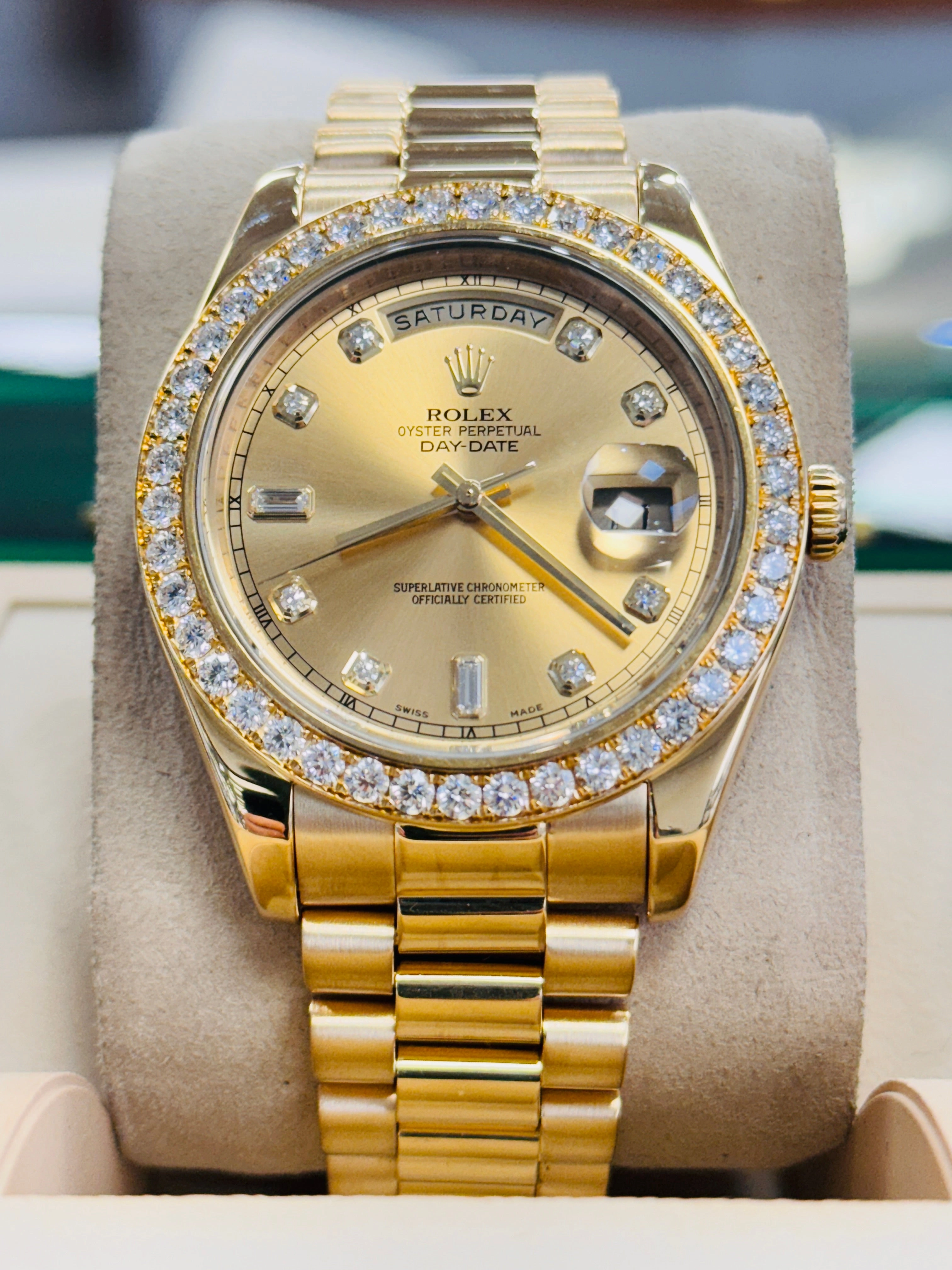 Rolex Day-Date II 218348 CHDP 41MM Factory Champagne Diamond Dial  Factory Diamond Bezel MINT
