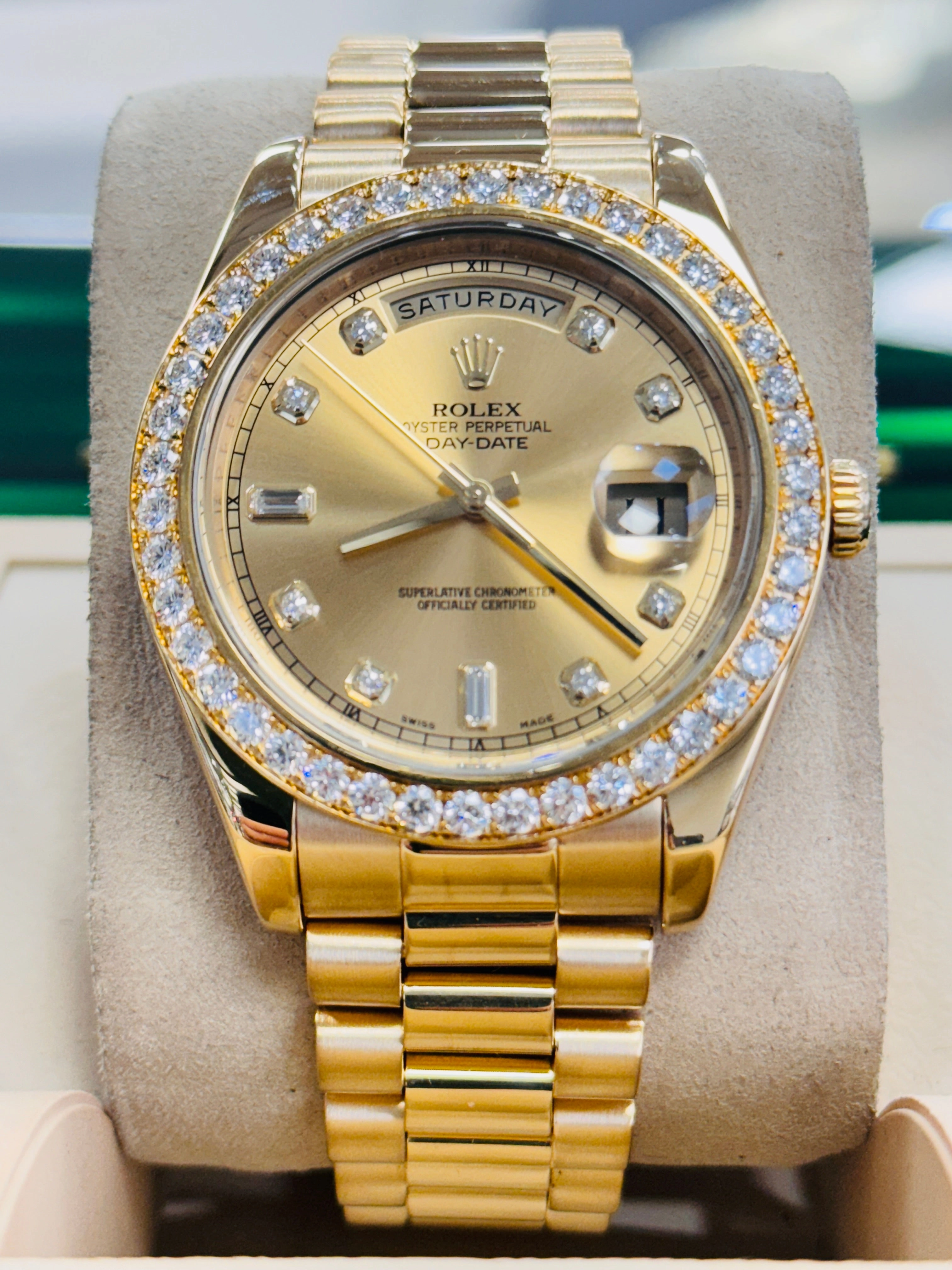 Rolex Day-Date II 218348 CHDP 41MM Factory Champagne Diamond Dial  Factory Diamond Bezel MINT