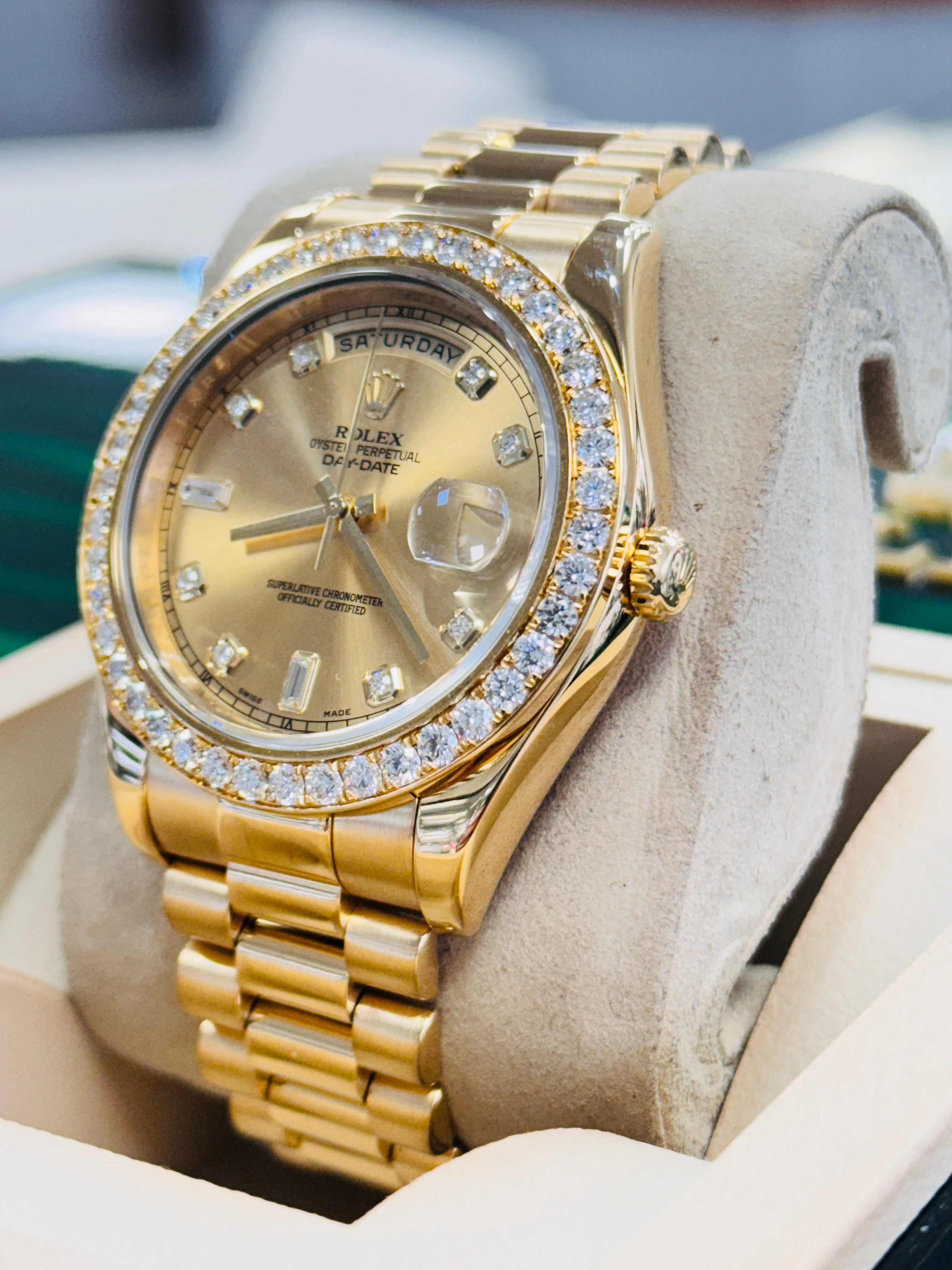Rolex Day-Date II 218348 CHDP 41MM Factory Champagne Diamond Dial  Factory Diamond Bezel MINT