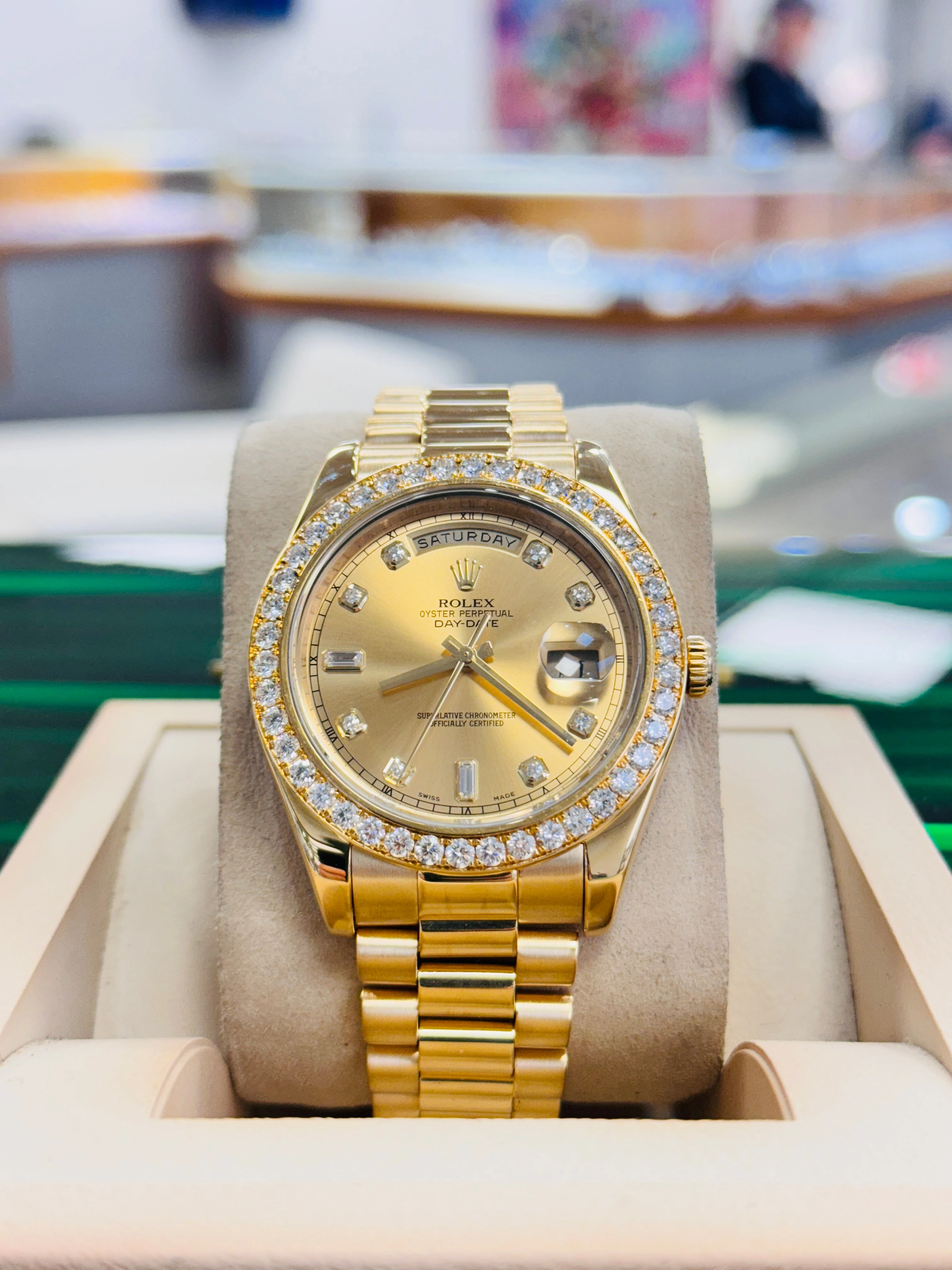 Rolex Day-Date II 218348 CHDP 41MM Factory Champagne Diamond Dial  Factory Diamond Bezel MINT