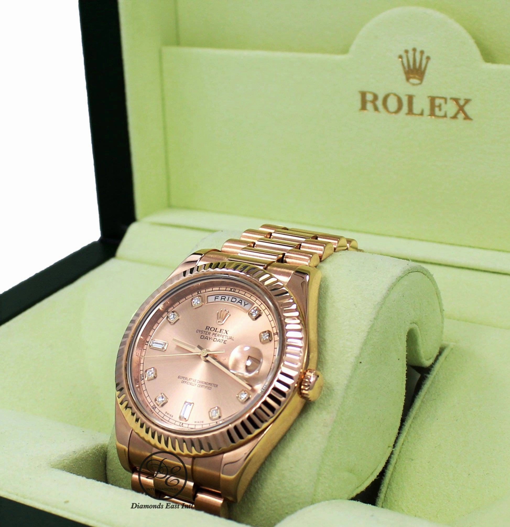 Rolex Day-Date II President 18K Rose Gold 218235 Factory Rose Diamond Dial