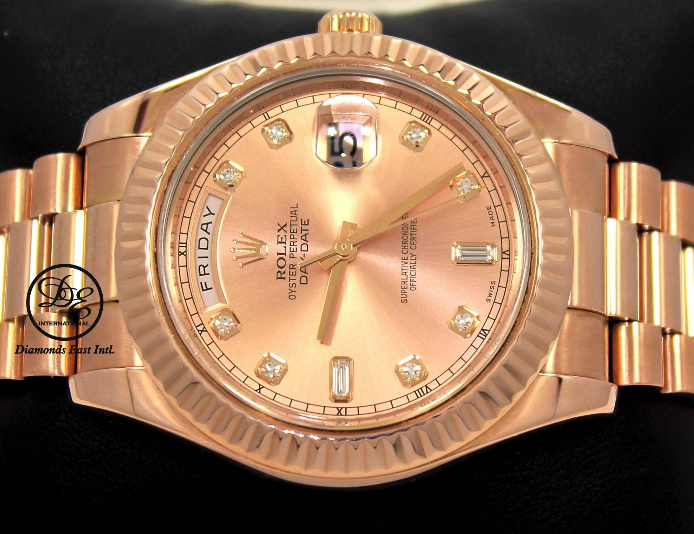 Rolex Day-Date II President 18K Rose Gold 218235 Factory Rose Diamond Dial