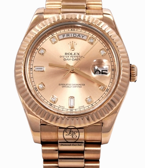 Rolex Day-Date II President 18K Rose Gold 218235 Factory Rose Diamond Dial