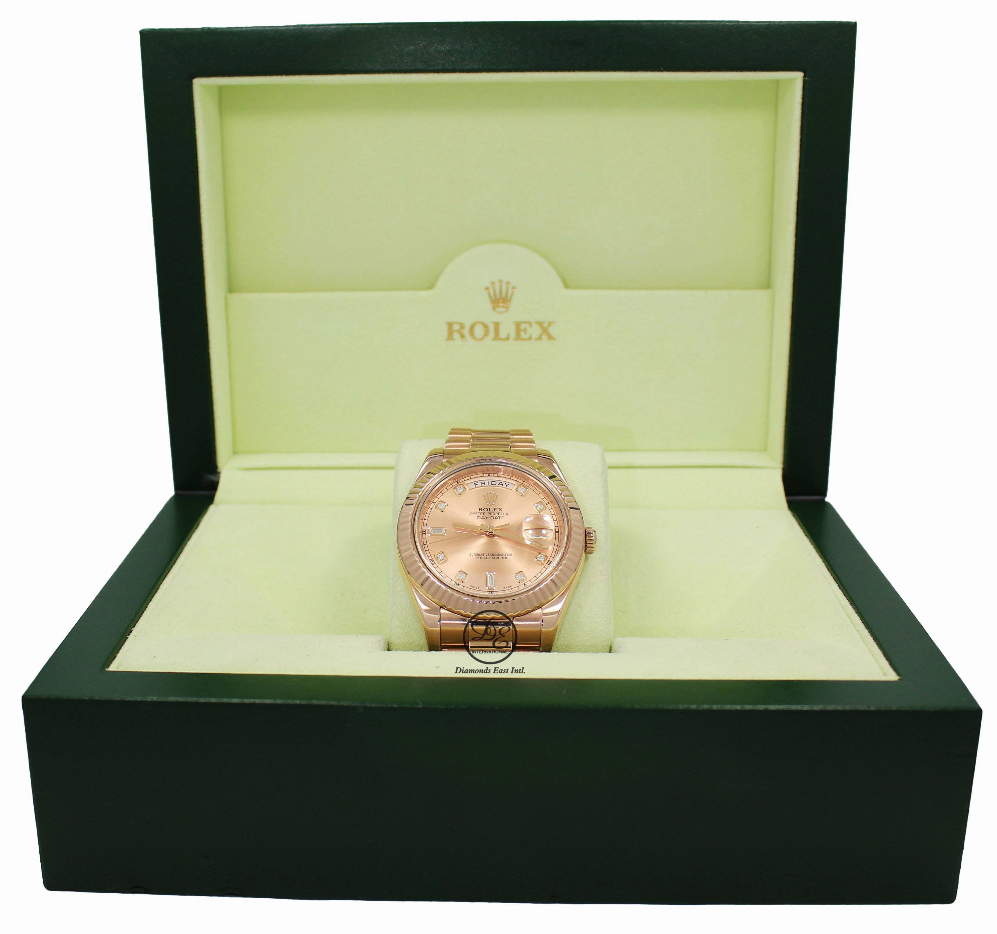 Rolex Day-Date II President 18K Rose Gold 218235 Factory Rose Diamond Dial