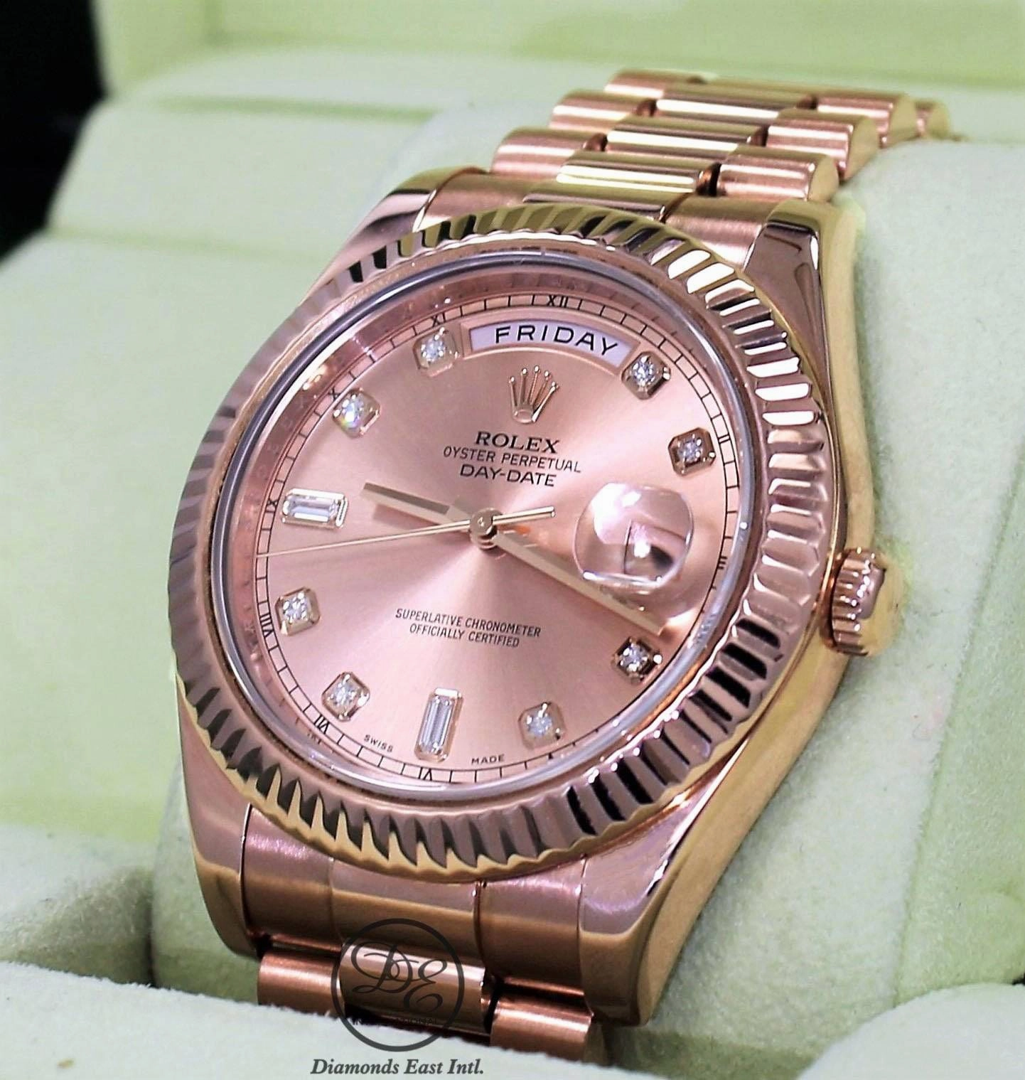 Rolex Day-Date II President 18K Rose Gold 218235 Factory Rose Diamond Dial