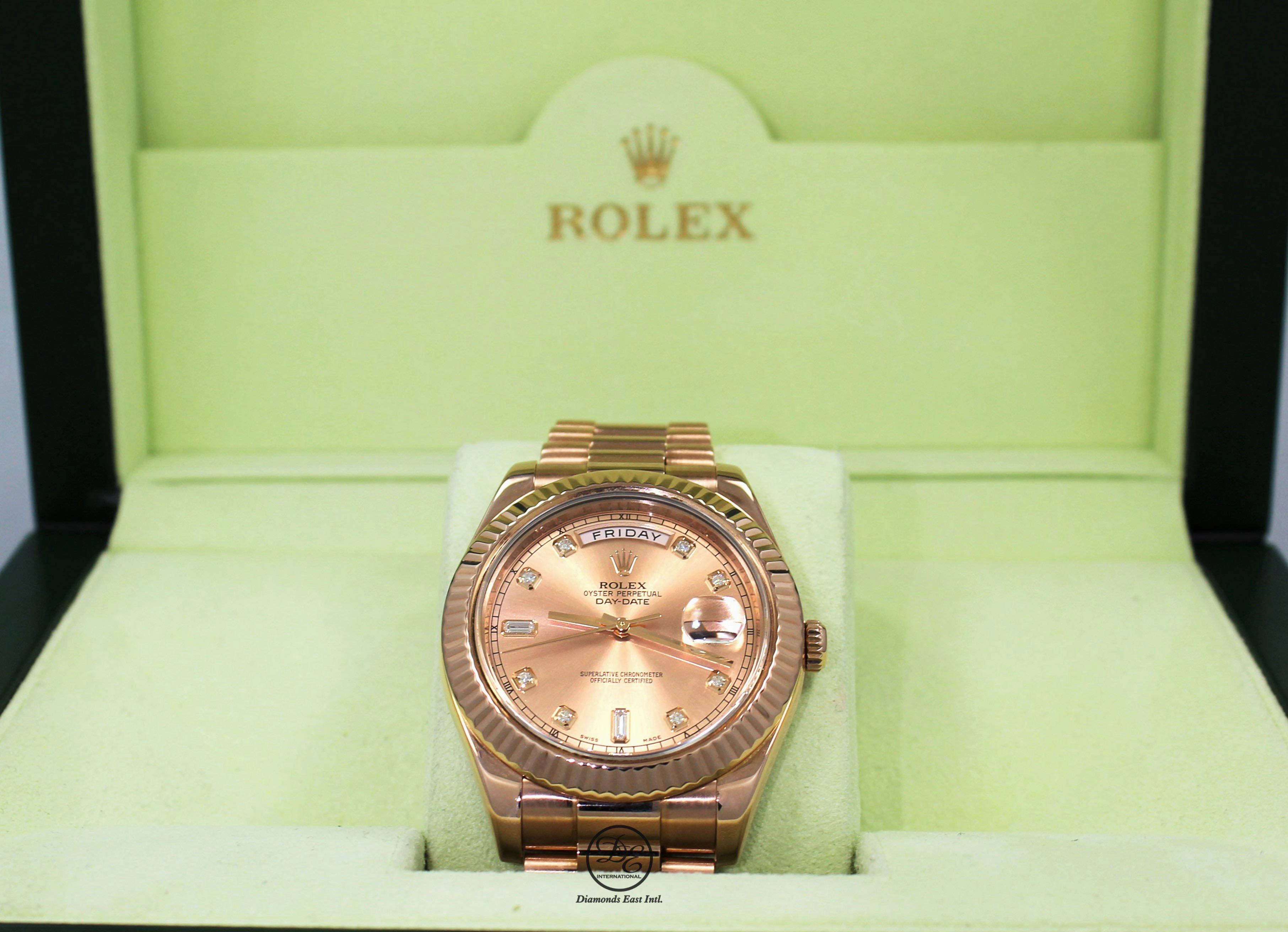 Rolex Day-Date II President 18K Rose Gold 218235 Factory Rose Diamond Dial