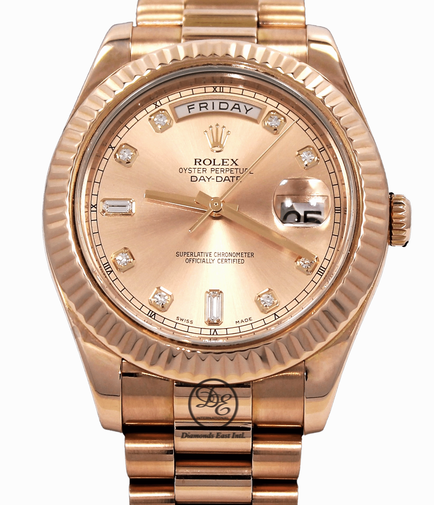 Rolex Day-Date II President 18K Rose Gold 218235 Factory Rose Diamond Dial